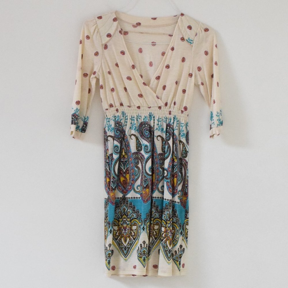 Wool Paisley Bohemian Boho Midi Dress | Size S